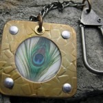 Brass Key Chain with Peacock Feather - White Background