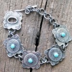 Sterling Silver Link Bracelet with Genuine Turquoise